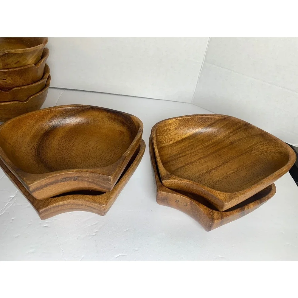 Vintage Monkey Pod Wood Bowls Set‎ of 12 Hand Carved Mid Century Modern Serving